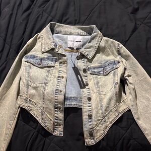 Fashion Nova Two-Tone Cropped Denim Jacket